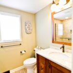 Bathroom Remodel Clay Walk in Shower Cherry Vanity