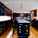 Liverpool NY kitchen remodel with custom beverage center and dark wood cabinetry