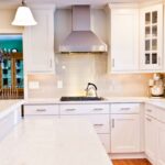 Kitchen remodel with white cabinets, large island and open layout