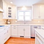 Kitchen remodel with white cabinets, large island and open layout