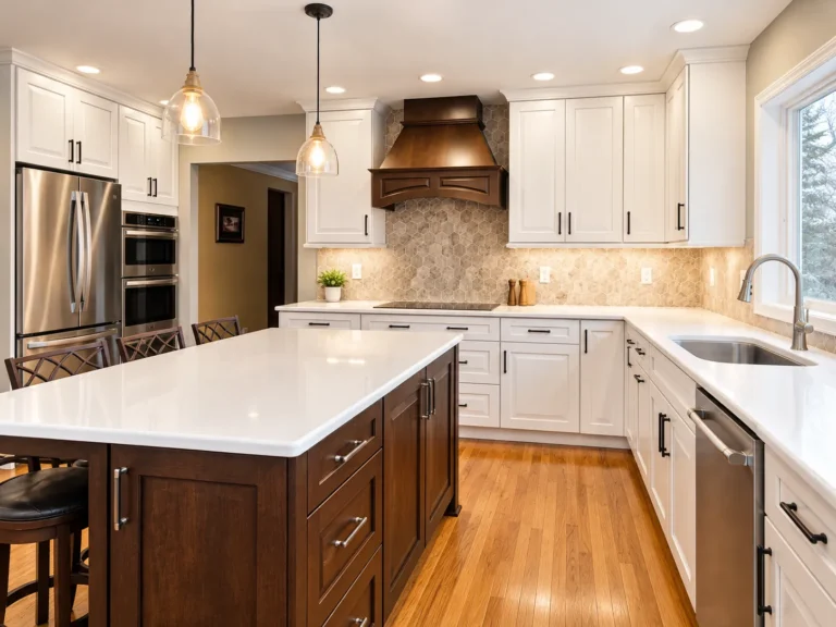 Kitchen Remodel Syracuse, warm wood island and hood